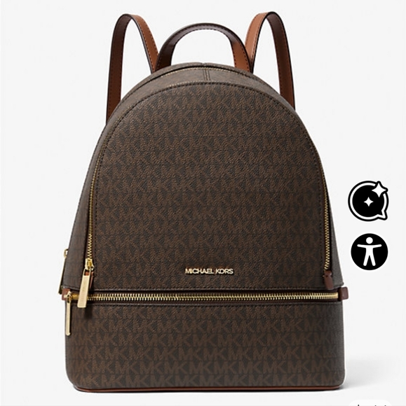 Michael Kors Brown Rhea Medium Signature Logo Backpack - Picture 1 of 11